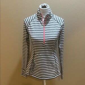 Lucy Striped Quarter-Zip Pullover Hoodie in Black, White & Pink